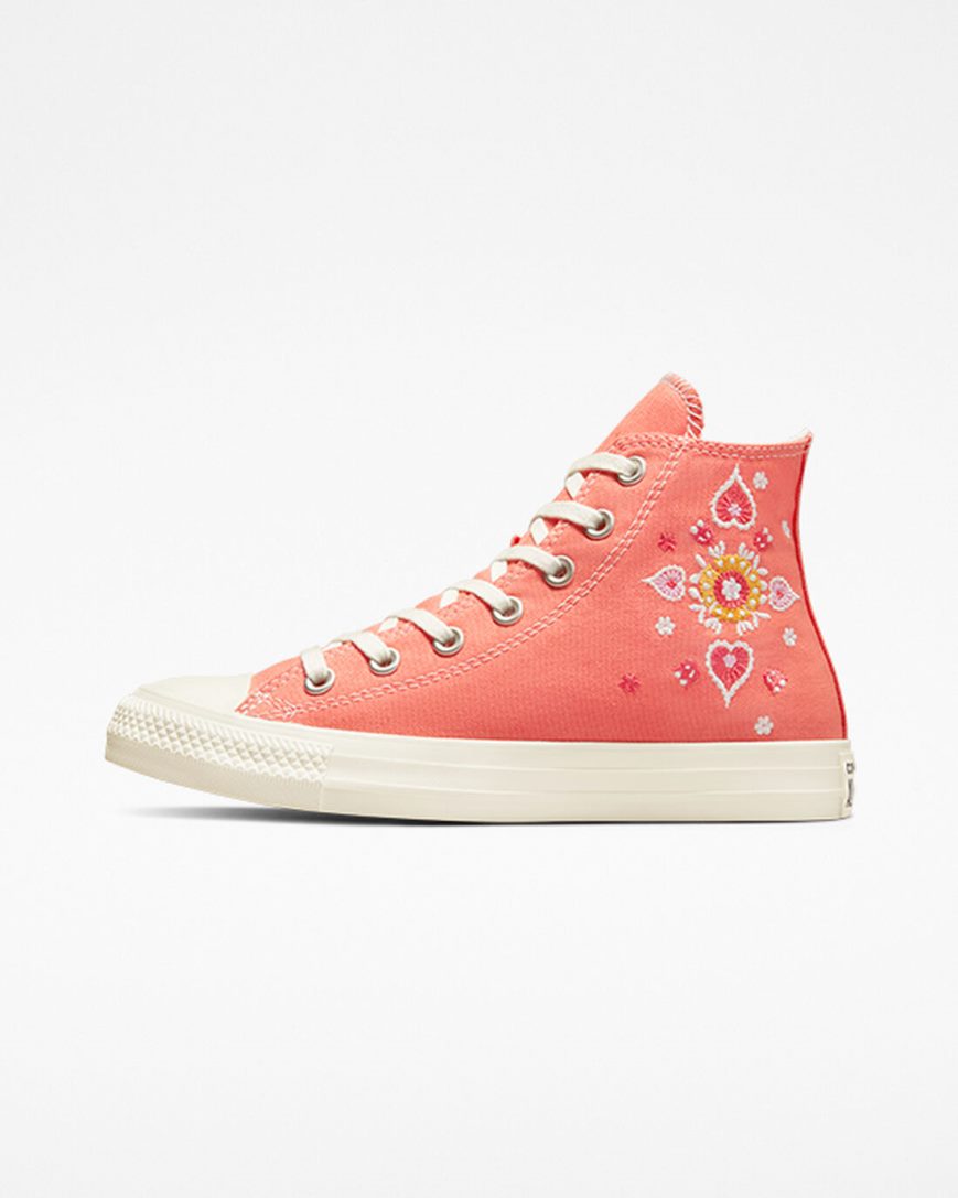 Dámské Boty Vysoké Converse Chuck Taylor All Star Floral Embroidery Oranžové Černé | CZ TCEH10